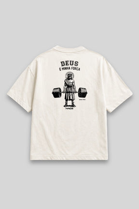 Camisa Oversized Deus é Minha Força branca | HACE